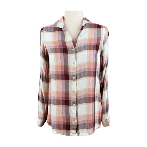 THREAD & SUPPLY CRANBERRY PLAID BUTTON UP LONG SLEEVE SHIRT, SIZE S - Picture 1 of 4